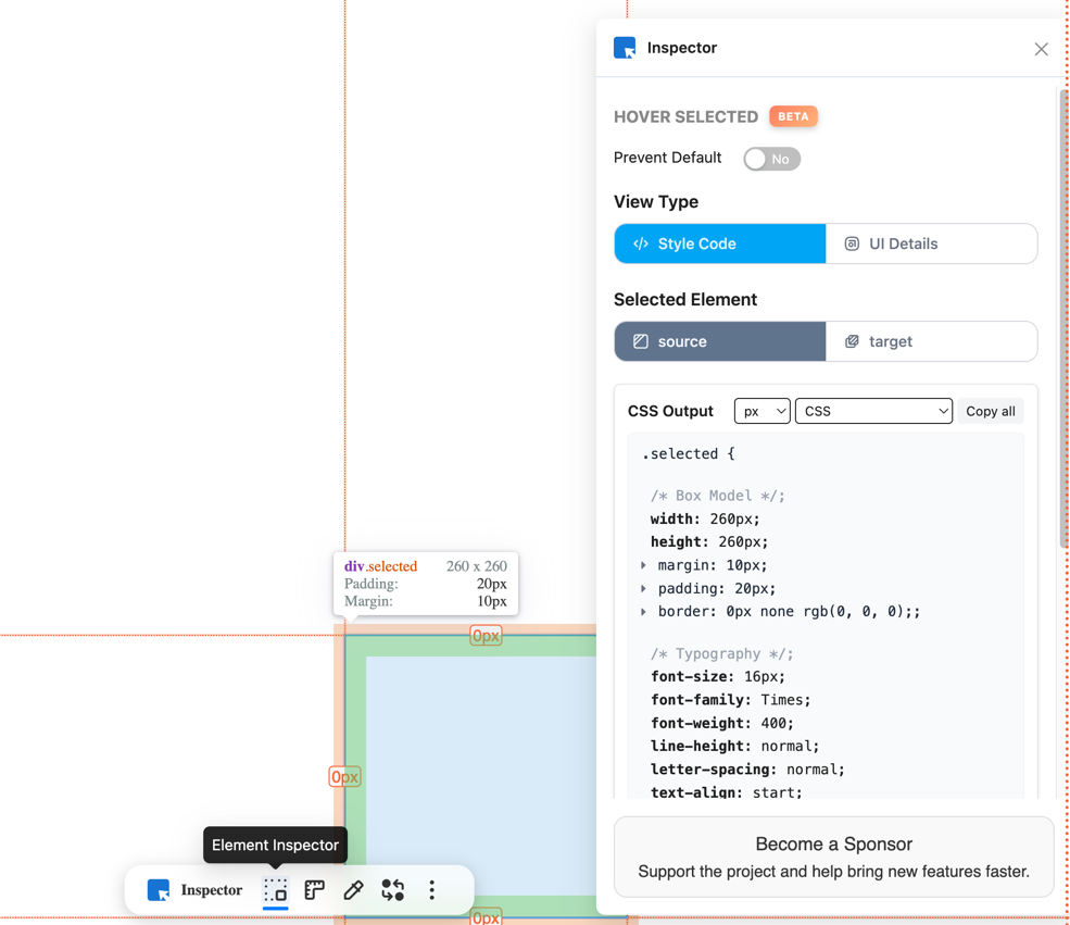 The customizable launcher in Hover Inspector